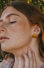 Silver Rain Drop Stud Earrings with Yellow Jade - Earrings - British D'sire