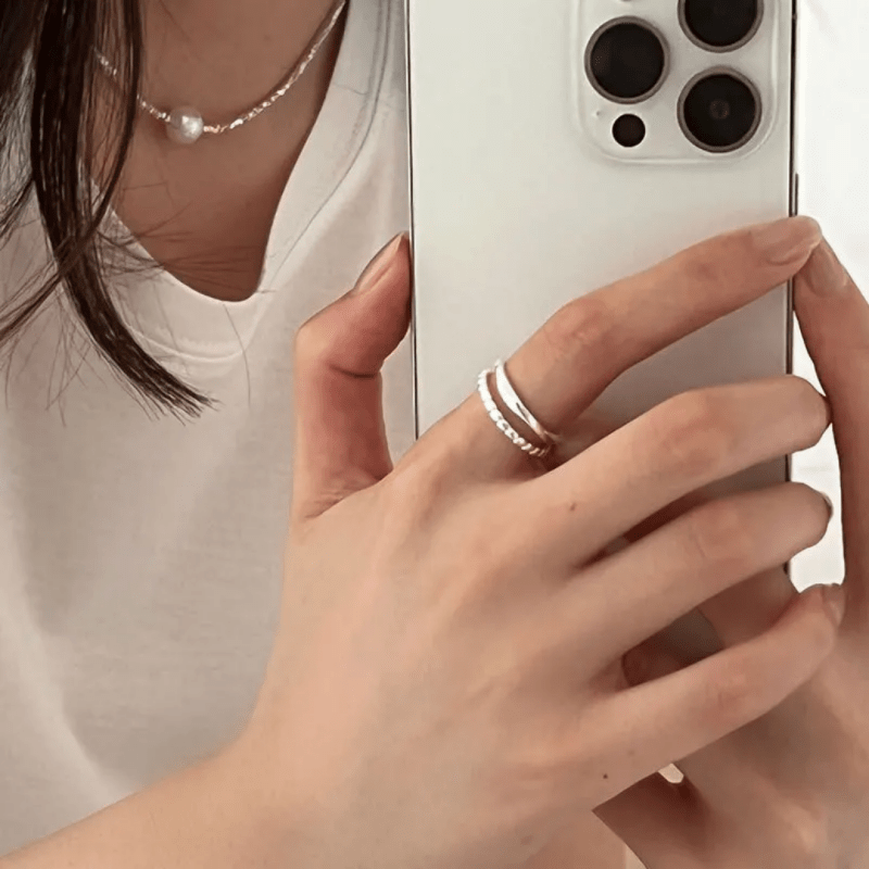 Silver ring 925 pure sterling double chains rings elegant silver band rings for women gift for special occasions - Rings - British D'sire