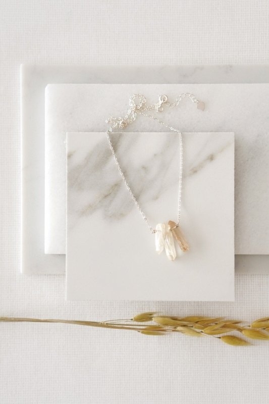 Silver "Three Jewels of Buddhism" Necklace with Peach Agate - Necklaces - British D'sire