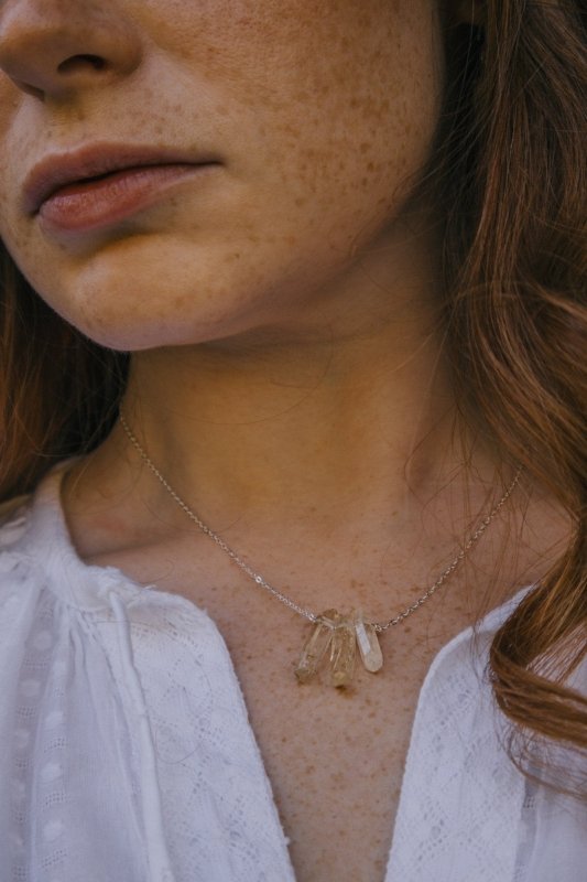 Silver "Three Jewels of Buddhism" Necklace with Peach Agate - Necklaces - British D'sire Main image