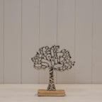 Silver Tree of Life Ornament on Wooden Base 22cm - Figurines - British D'sire
