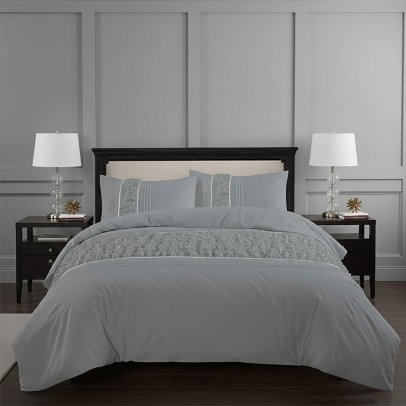 Ruffle Design Duvet Cover Soft Elegant Bedding Set with Pillowcases - Double - Silver