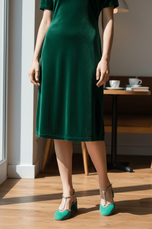 Simone - Green gold t strap - British D'sire