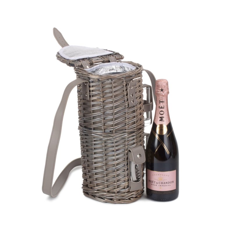 Single Bottle and 2 Cartridge Glass Carrier With Shoulder Strap - Drinks Baskets - British D'sire