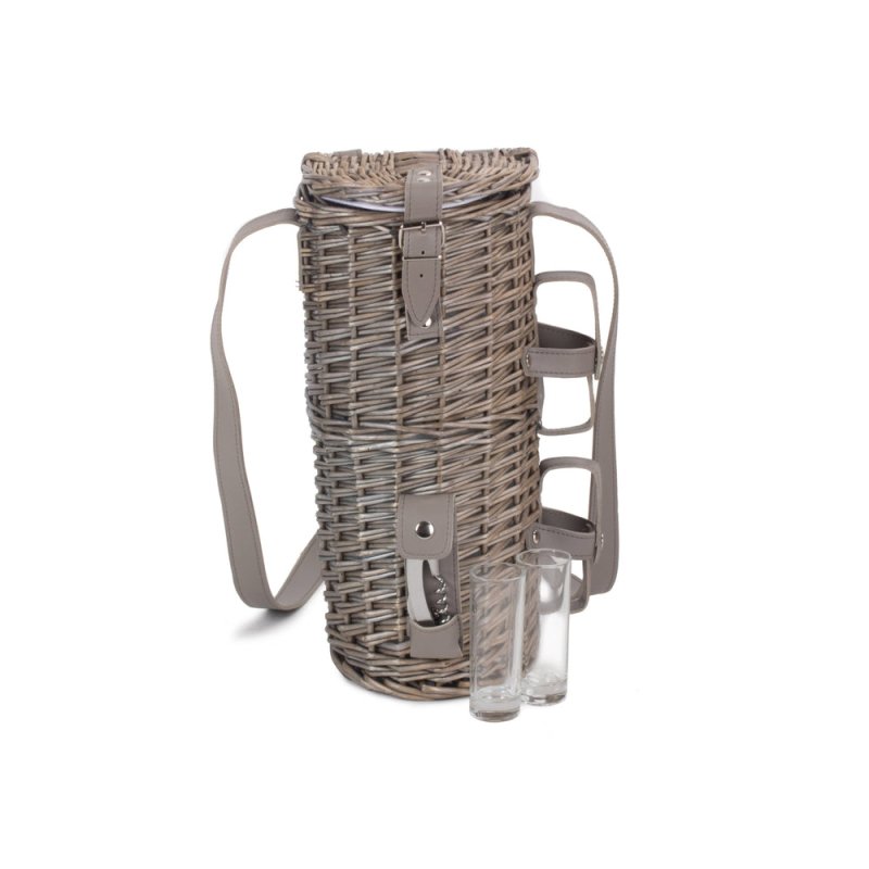 Single Bottle and 2 Cartridge Glass Carrier With Shoulder Strap - Drinks Baskets - British D'sire