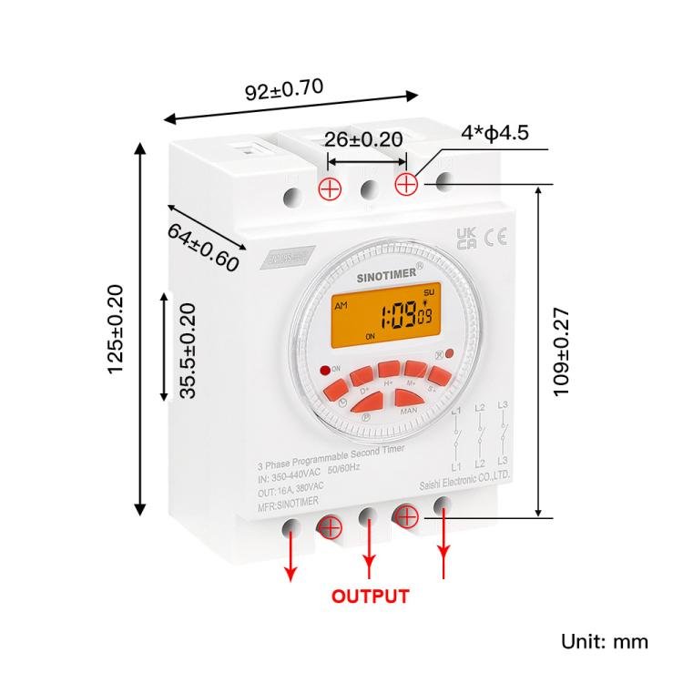 SINOTIMER CN109S - 380V 16A 3 Phase Timer Switch 7 - Day Programmable Minimum Interval 1s With Backlight - British D'sire