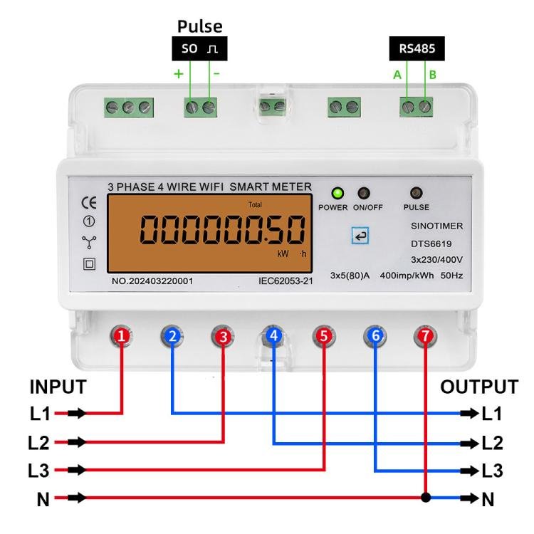 SINOTIMER DTS6619 - 050 80A With Switch 3 - phase Tuya WiFi Energy Meter AC 380V - British D'sire