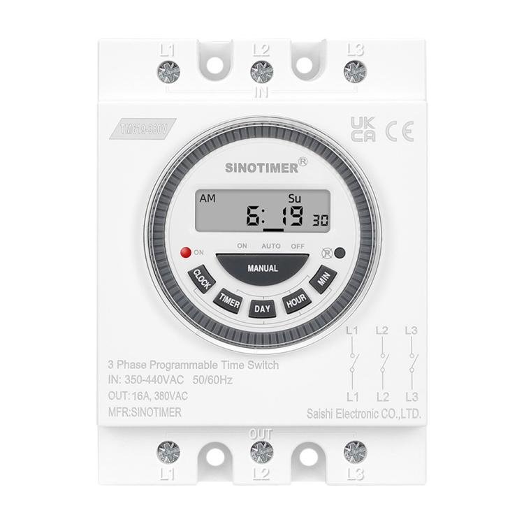 SINOTIMER TM619 - 380V 16A 3 Phase Timer Switch 7 - Day Programmable Minimum Interval 1 Minute - British D'sire Main image