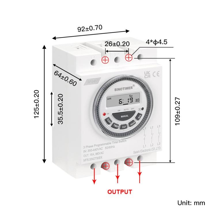 SINOTIMER TM619 - 380V 16A 3 Phase Timer Switch 7 - Day Programmable Minimum Interval 1 Minute - British D'sire