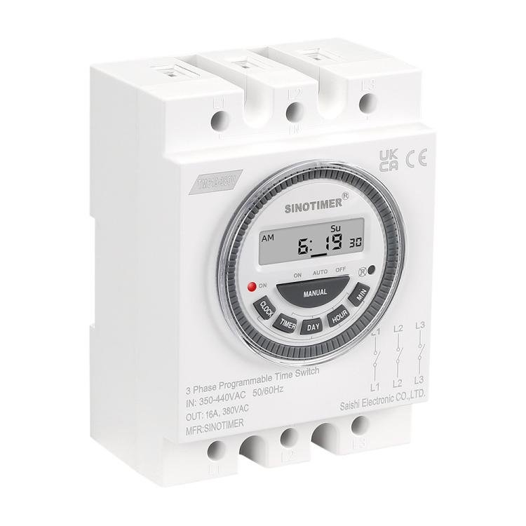 SINOTIMER TM619 - 380V 16A 3 Phase Timer Switch 7 - Day Programmable Minimum Interval 1 Minute - British D'sire