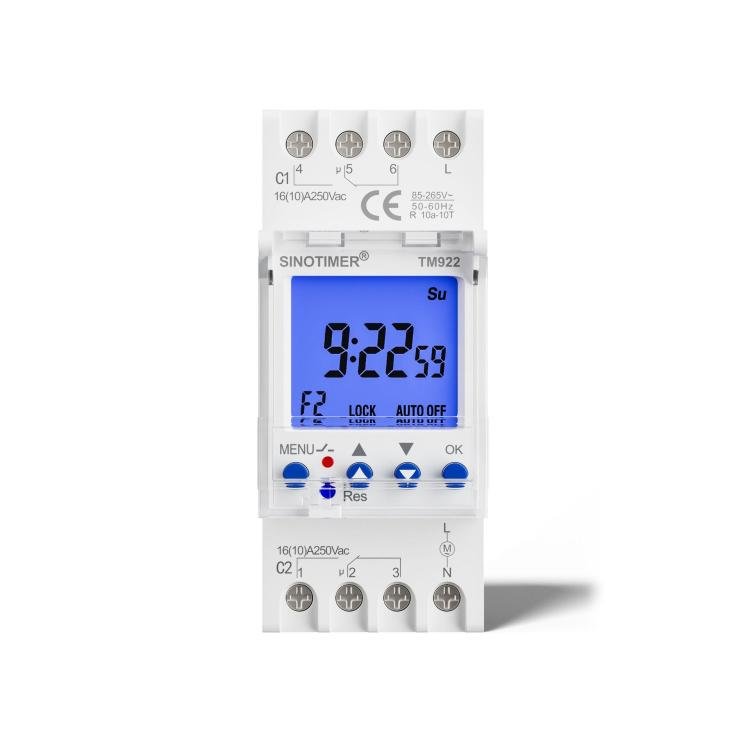 SINOTIMER TM922 - K 85 - 265V 16A 2 - Way Dual - Channel Second Control 7 - Day Timing Switch Module DIN Mounted Timer - British D'sire Main image
