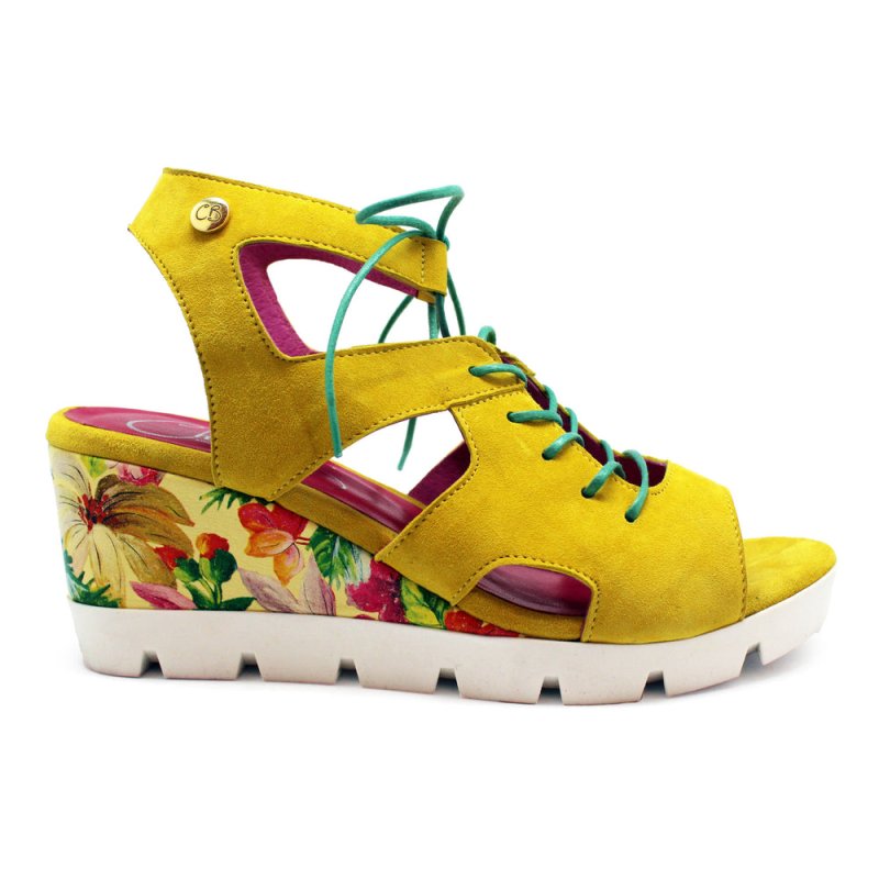 Sissors - Yellow wedge sandal - Sandals - British D'sire