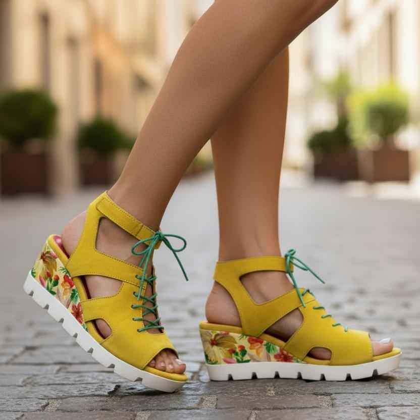 Sissors - Yellow wedge sandal