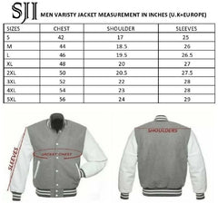 SJI Men's Varsity Letterman Bomber Baseball jacket Genuine Leather-Sleeve Premium Quality With White Strip - Varsity Jacket Letterman Baseball Jacket - British D'sire