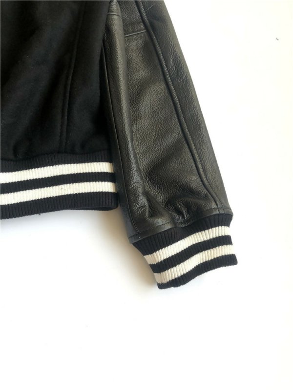 SJI Men's Varsity Letterman Bomber Baseball jacket Genuine Leather-Sleeve Premium Quality With White Strip - Varsity Jacket Letterman Baseball Jacket - British D'sire