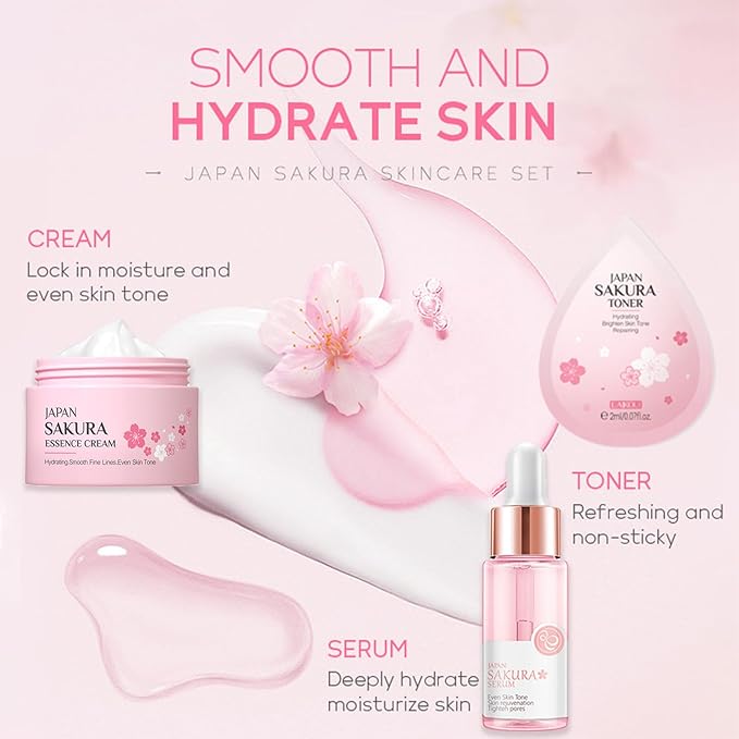 Skin Care Sets & Kits, Sakura Skin Care For Teenage Girls,Pamper Sets For Women Gifts,Facial Kit, Skincare Set,Cream,Serum,Toner,Cleanser,Eye Mask,Sleep Mask,Mud Mask,Lip Mask(24PCS) - Skin care kits & bundles - British D'sire