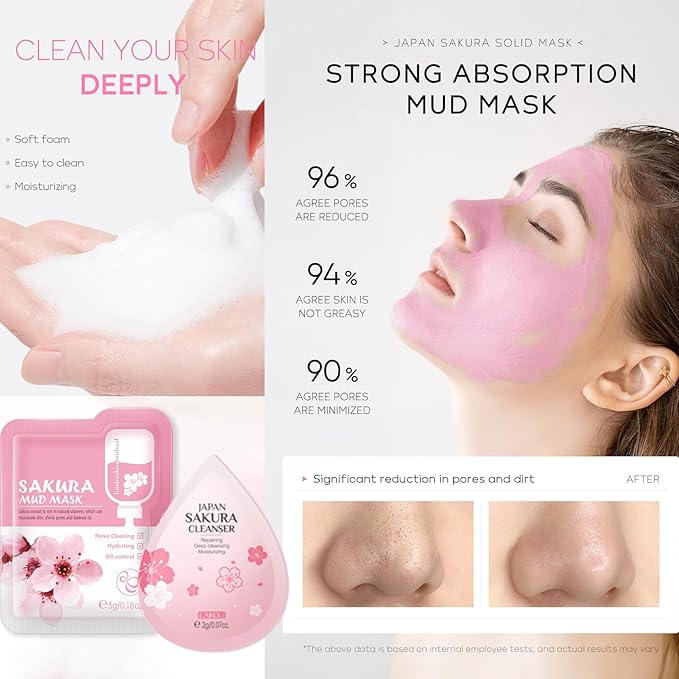 Skin Care Sets & Kits, Sakura Skin Care For Teenage Girls,Pamper Sets For Women Gifts,Facial Kit, Skincare Set,Cream,Serum,Toner,Cleanser,Eye Mask,Sleep Mask,Mud Mask,Lip Mask(24PCS) - Skin care kits & bundles - British D'sire
