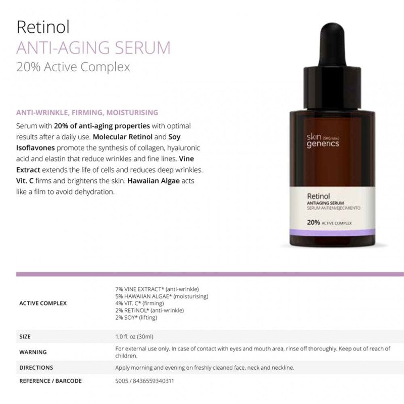 Skin Generics Anti-Aging Serum Retinol 20% Active Complex, 30ml - Serums - British D'sire Main image