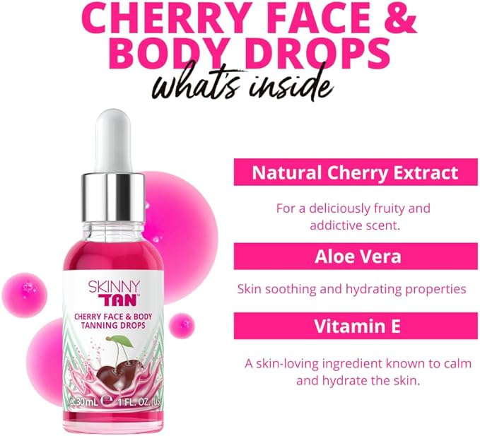 Skinny Tan Cherry Face Tanning Drops - Face & Body Drops, Cherry Extract, Aloe Vera, Vitamin E, Enhance Your Complexion, Transform Skincare Into Gradual, Vegan & Cruelty Free Skincare, 30ml Secondary image