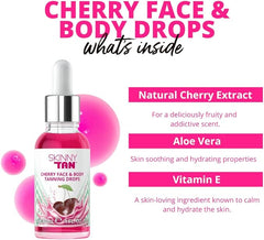 Skinny Tan Cherry Face Tanning Drops - Face & Body Drops, Cherry Extract, Aloe Vera, Vitamin E, Enhance Your Complexion, Transform Skincare Into Gradual, Vegan & Cruelty Free Skincare, 30ml - British D'sire
