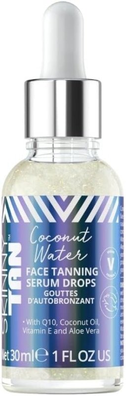 Skinny Tan Coconut Water Serum Tanning Drops - Fake Tan Face Serum with Youth Boosting Q10 & VItamin E for Natural Glow, Vegan & Cruelty Free Skincare - 30ml - British D'sire