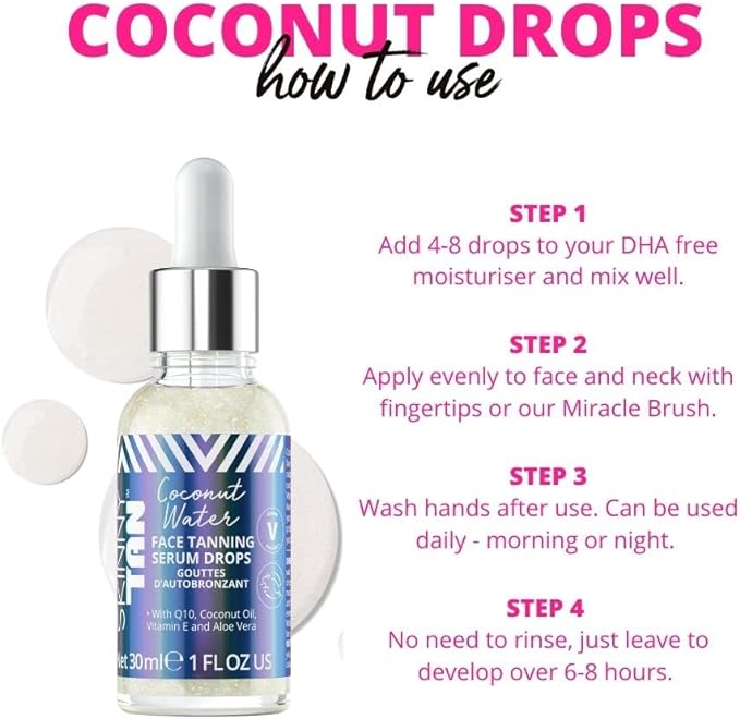 Skinny Tan Coconut Water Serum Tanning Drops - Fake Tan Face Serum with Youth Boosting Q10 & VItamin E for Natural Glow, Vegan & Cruelty Free Skincare - 30ml - British D'sire