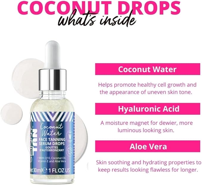 Skinny Tan Coconut Water Serum Tanning Drops - Fake Tan Face Serum with Youth Boosting Q10 & VItamin E for Natural Glow, Vegan & Cruelty Free Skincare - 30ml Secondary image
