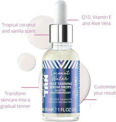 Skinny Tan Coconut Water Serum Tanning Drops - Fake Tan Face Serum with Youth Boosting Q10 & VItamin E for Natural Glow, Vegan & Cruelty Free Skincare - 30ml - British D'sire