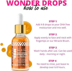 Skinny Tan Tan and Tone Face Tanning Wonder Drops Serum - Hyaluronic Acid for Dewy, Luminous Finish - Helps Even Skin Tone - Enhance Your Complexion - Transform Skincare Into Gradual Tanner - 1 oz - British D'sire