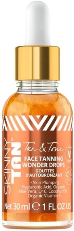 Skinny Tan Tan and Tone Face Tanning Wonder Drops Serum - Hyaluronic Acid for Dewy, Luminous Finish - Helps Even Skin Tone - Enhance Your Complexion - Transform Skincare Into Gradual Tanner - 1 oz - British D'sire Main image
