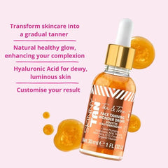 Skinny Tan Tan and Tone Face Tanning Wonder Drops Serum - Hyaluronic Acid for Dewy, Luminous Finish - Helps Even Skin Tone - Enhance Your Complexion - Transform Skincare Into Gradual Tanner - 1 oz - British D'sire