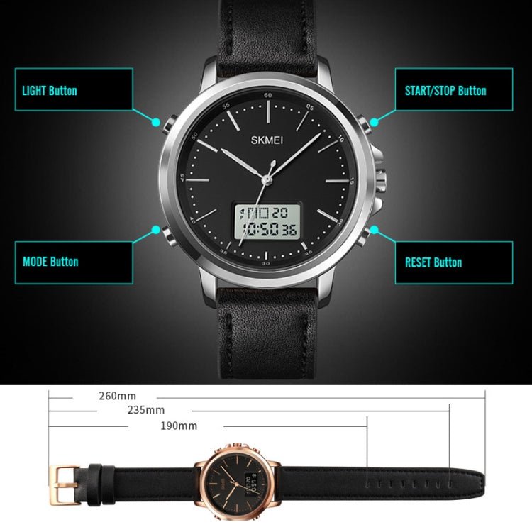 SKMEI 1652 Dual Movement Sports Leather Alloy Male Watch, Color: Silver Shell White Machine - British D'sire