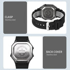 SKMEI 1698 50m Waterproof Multifunctional Sports Square Pin Buckle Luminous Digital Watch(Black White) - British D'sire