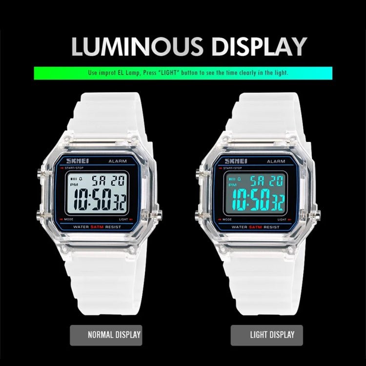 SKMEI 1698 50m Waterproof Multifunctional Sports Square Pin Buckle Luminous Digital Watch(Black White) - British D'sire