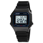 SKMEI 1698 50m Waterproof Multifunctional Sports Square Pin Buckle Luminous Digital Watch(Black White) - British D'sire