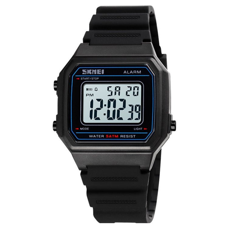 SKMEI 1698 50m Waterproof Multifunctional Sports Square Pin Buckle Luminous Digital Watch(Black White) - British D'sire