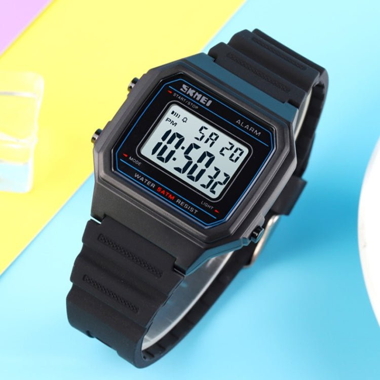 SKMEI 1698 50m Waterproof Multifunctional Sports Square Pin Buckle Luminous Digital Watch(Black White) Secondary image