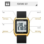 SKMEI 1866 Square Large Screen Men Steel Belt Multi-function Night Light Alarm Clock Watch(Gold White Machine) - British D'sire