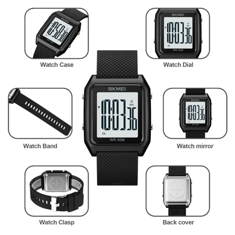 SKMEI 1866 Square Large Screen Men Steel Belt Multi-function Night Light Alarm Clock Watch(Gold White Machine) - British D'sire