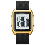 SKMEI 1866 Square Large Screen Men Steel Belt Multi-function Night Light Alarm Clock Watch(Gold White Machine) - British D'sire