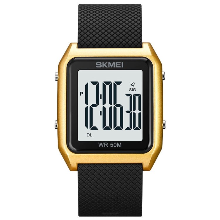 SKMEI 1866 Square Large Screen Men Steel Belt Multi-function Night Light Alarm Clock Watch(Gold White Machine) - British D'sire