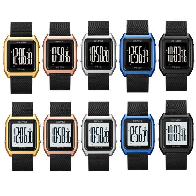 SKMEI 1866 Square Large Screen Men Steel Belt Multi-function Night Light Alarm Clock Watch(Rose Gold Black Machine) Secondary image
