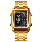 SKMEI 1868 Square Double Display Waterproof Men Watch, Style: Steel Belt (Gold) - British D'sire
