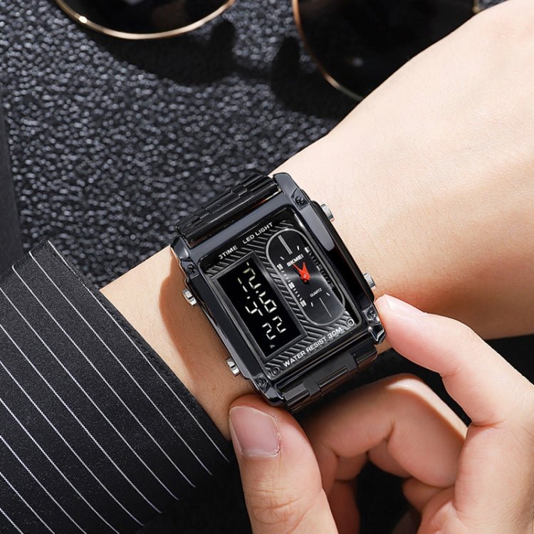 SKMEI 1868 Square Double Display Waterproof Men Watch, Style: Steel Belt (Gold) - British D'sire