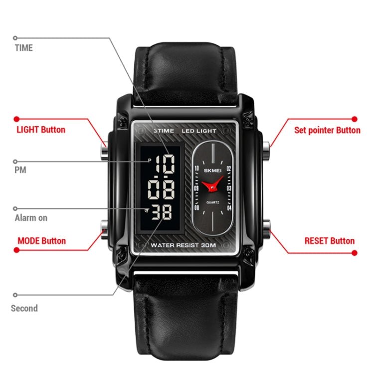 SKMEI 1868 Square Double Display Waterproof Men Watch, Style: Steel Belt (Gold) - British D'sire