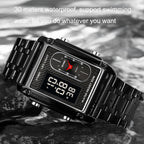 SKMEI 1868 Square Double Display Waterproof Men Watch, Style: Steel Belt (Gold) - British D'sire