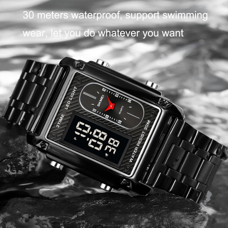 SKMEI 1868 Square Double Display Waterproof Men Watch, Style: Steel Belt (Gold) - British D'sire