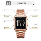 SKMEI 1879 Square Large Screen Men Steel Belt Multi-function EL Luminous Watch, Color: Gold - British D'sire