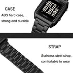 SKMEI 1879 Square Large Screen Men Steel Belt Multi-function EL Luminous Watch, Color: Gold - British D'sire