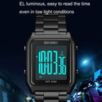 SKMEI 1879 Square Large Screen Men Steel Belt Multi-function EL Luminous Watch, Color: Gold - British D'sire